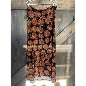 Lularoe Maxi Skirt Womens Extra Large Black Orange Floral Colorful Stretchy